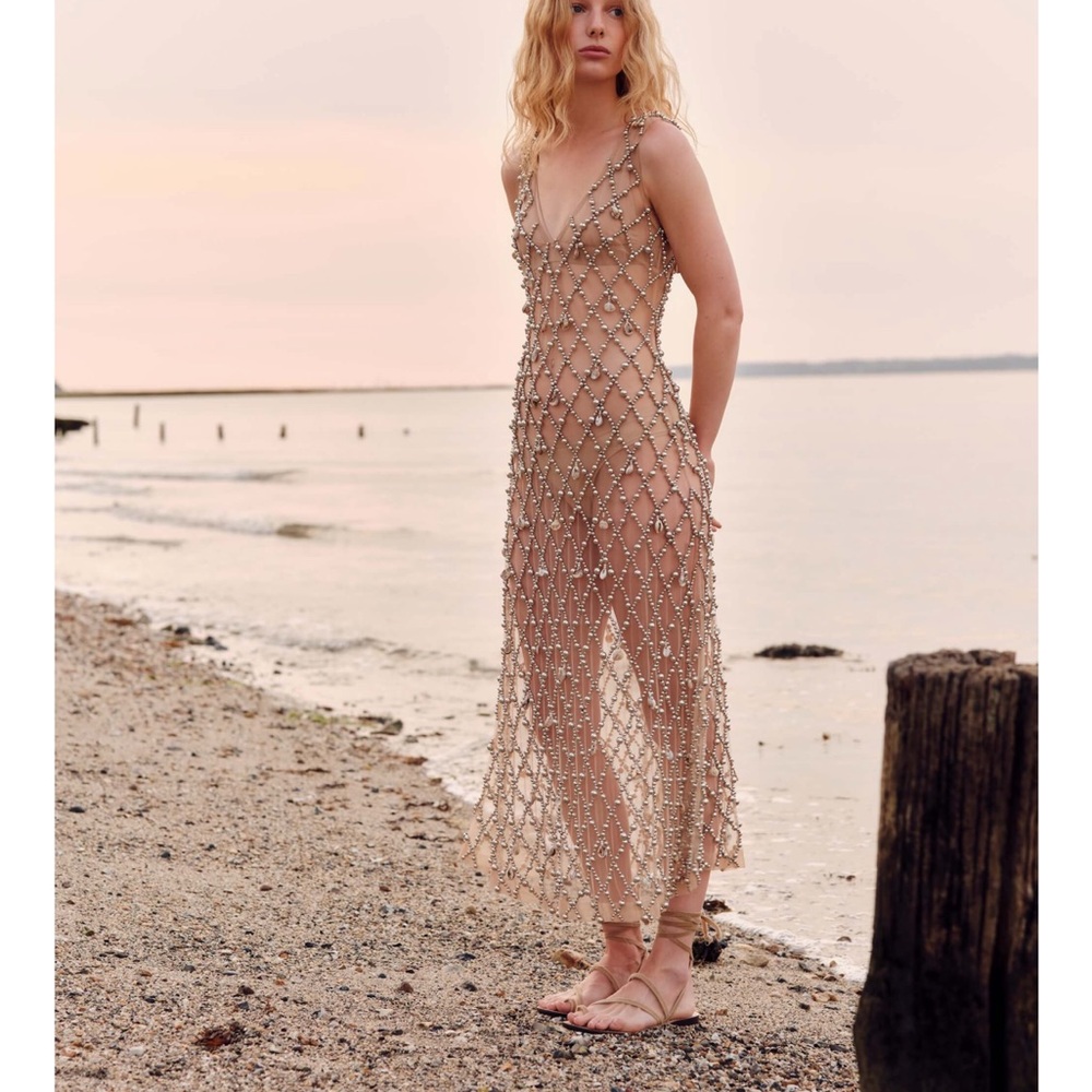 Markarian Beaded Mesh Dress - Nude